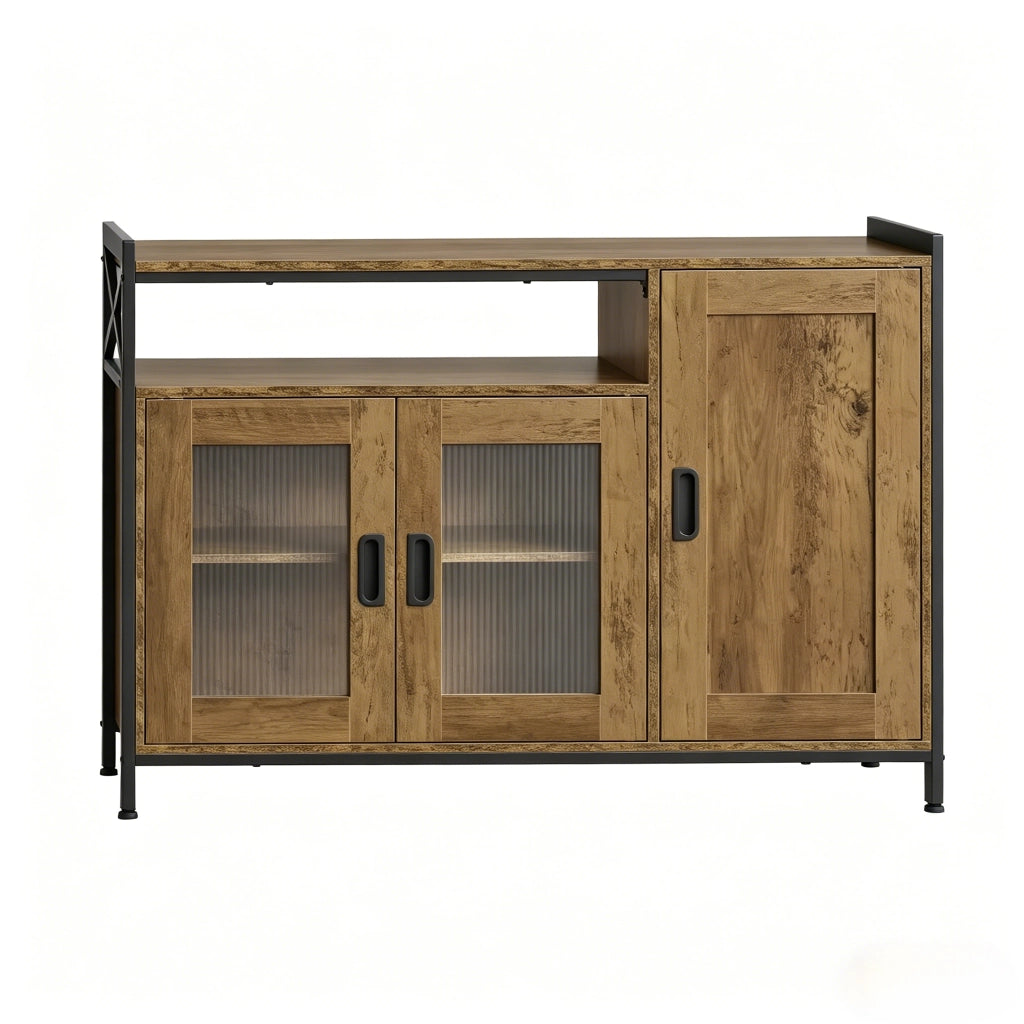 Credenza da cucina stile industriale con vano aperto e 2 ante, marrone, 110x33x75 cm