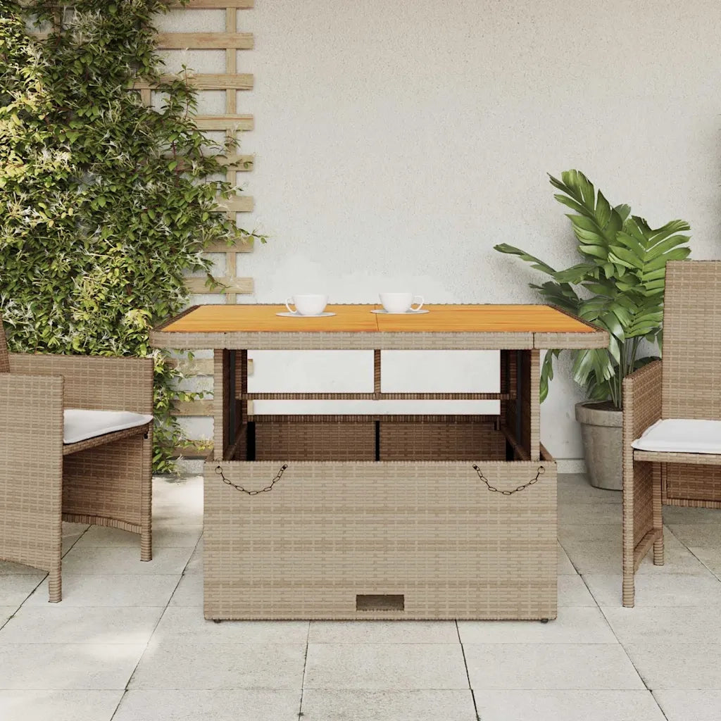 Tavolo da Giardino | Tavolino da esterno Beige 110x110x71cm Polyrattan e Legno Acacia