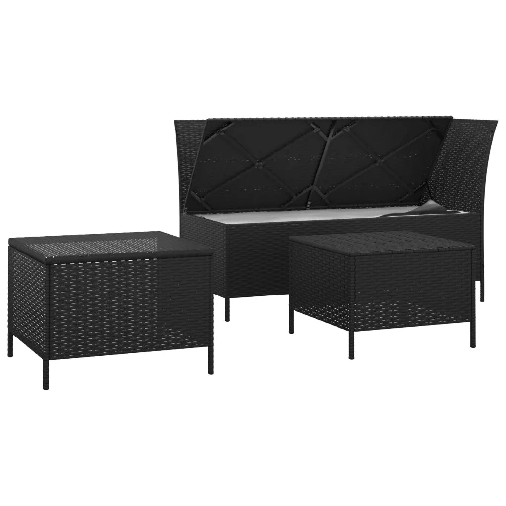Set Divani da Giardino 3 pz con Cuscini Nero in Polyrattan 319692