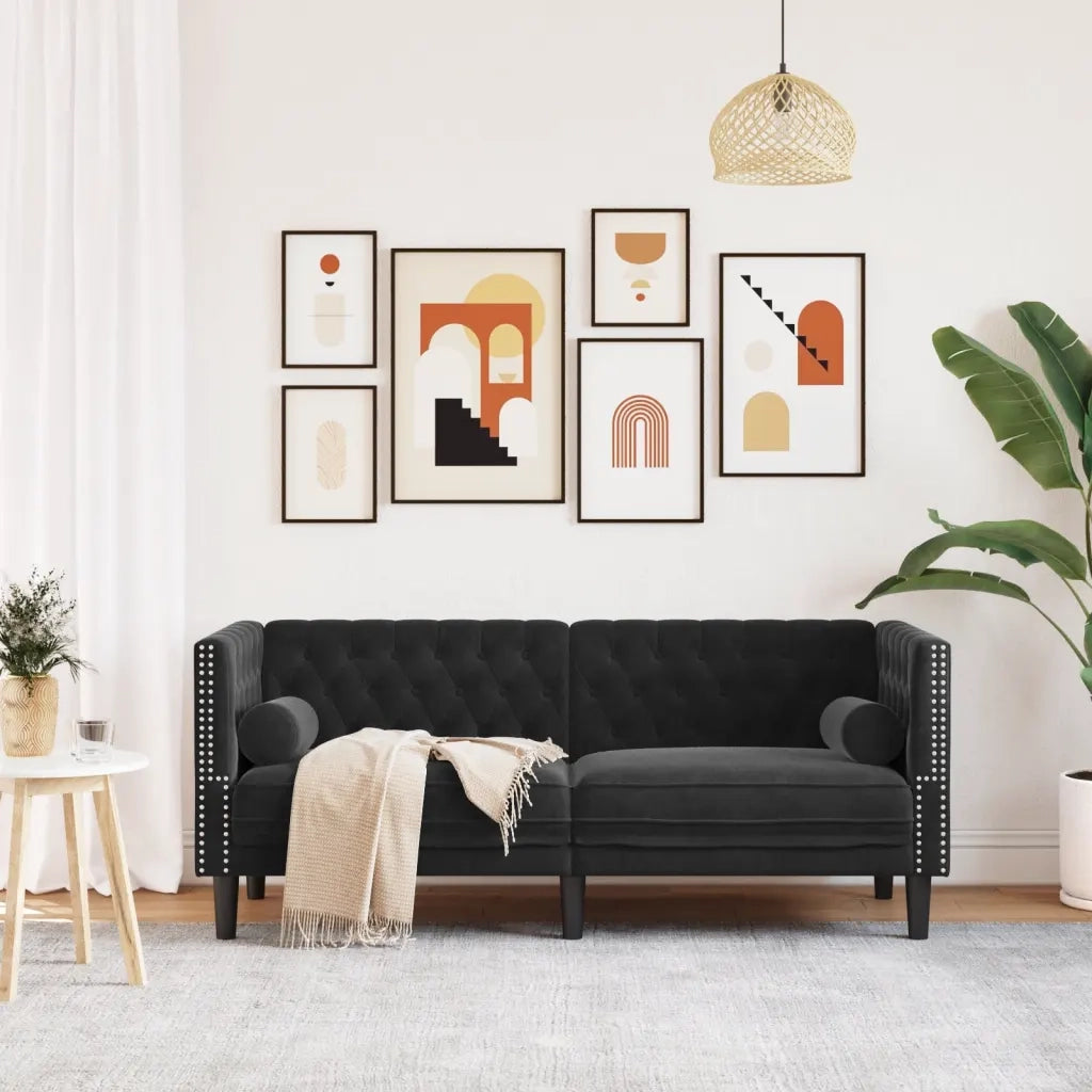 vidaXL Divano Chesterfield con Rinforzi 2 Posti Nero in Velluto