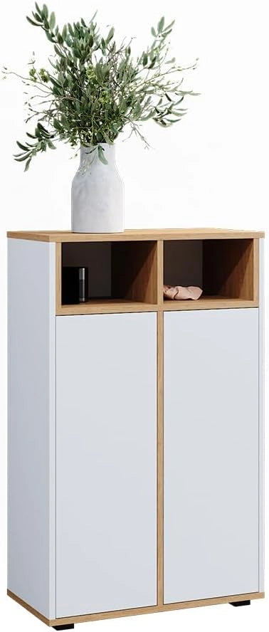Mobiletto bagno Didi, Bianco/Artisan, 60 x 97 cm con 2 porte, per la conservazione di articoli da bagno e prodotti per la cura personale