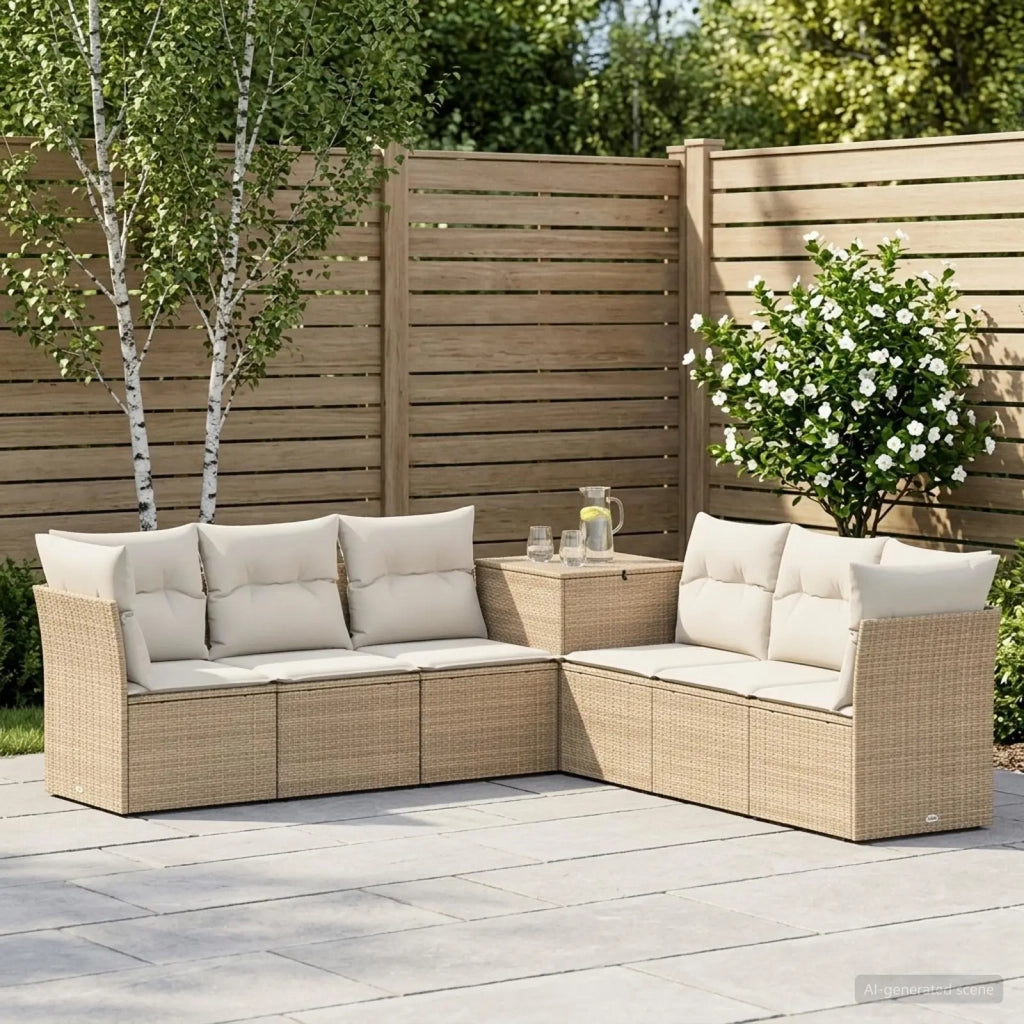 Set di divani 7 pz Beige e Bianco Crema 3448768