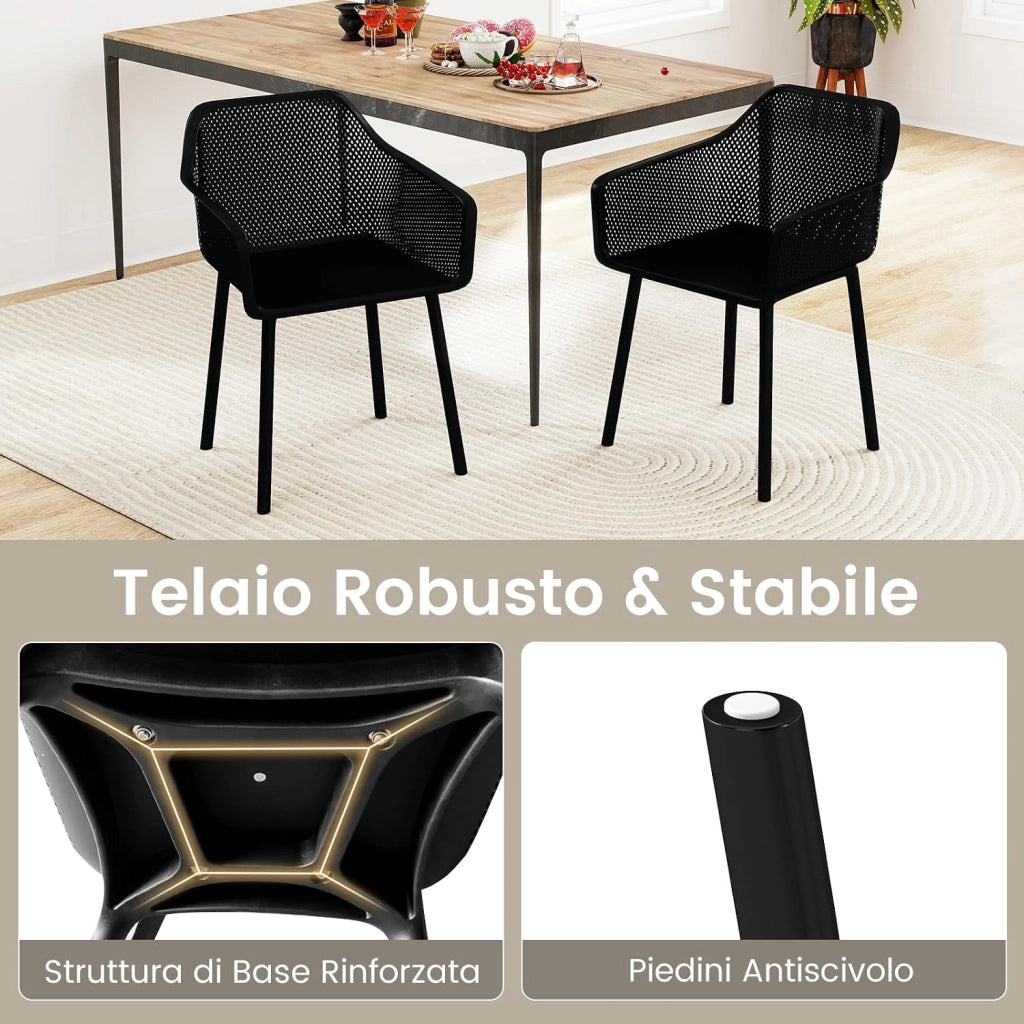 Set di 2 Sedie da Pranzo Moderne, Sedie in Plastica con Schienale Traspirante in Rete e Gambe Resistenti, Portata 150 kg, Poltroncine Laterali d'Accento per Sala da Pranzo, Studio e Soggiorno