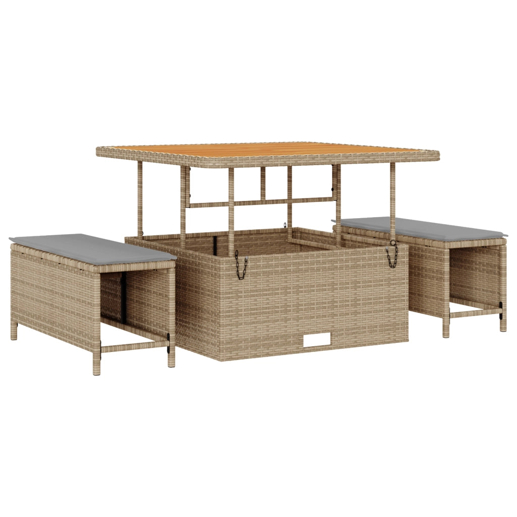 Set di divani da giardino da 13 pezzi con cuscini Beige Polyrattan Acacia