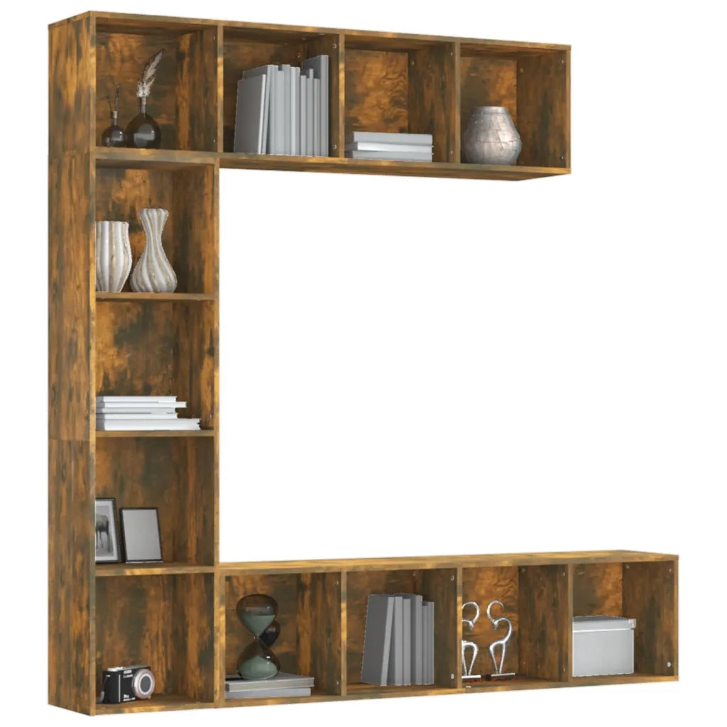 Set Mobili Libreria / Porta TV 3 pz | Armadietto TV | Mobile Porta TV Rovere Fumo 180x30x180 cm