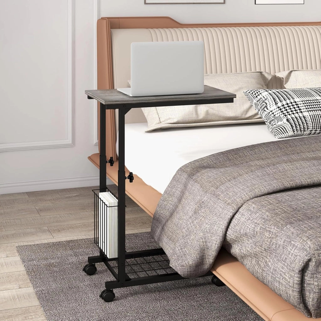 Tavolino a forma di C, divano con ruote, tavolo per computer portatile, regolabile in altezza, tavolino da caffè portatile, tavolino da caffè, tavolo da toeletta, design industriale con