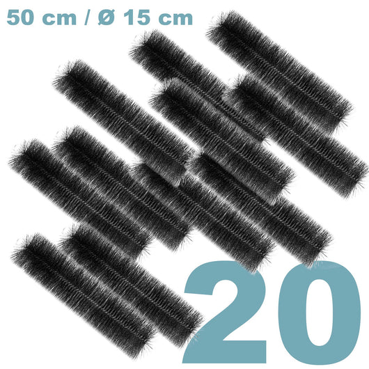 Set Black Brush con 20 spazzole per filtri a camera da laghetto, 50cm x Ø 15cm, polipropilene, nero, rimozione delle particelle più fini