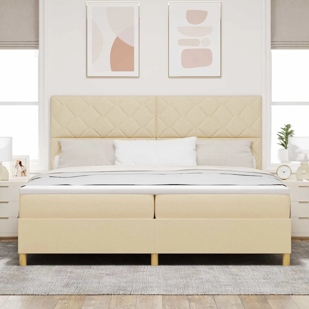 Letto a Sorgente LED con materasso Crema 200 x 200 cm Tessuto 3343206