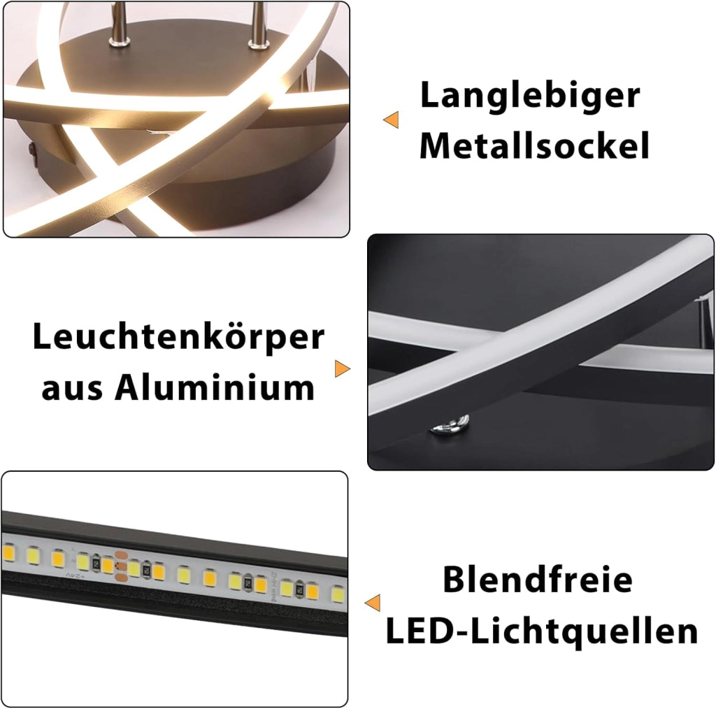 ZMH Lampada da soffitto plafoniera LED moderna nera 32W per soggiorno ufficio
