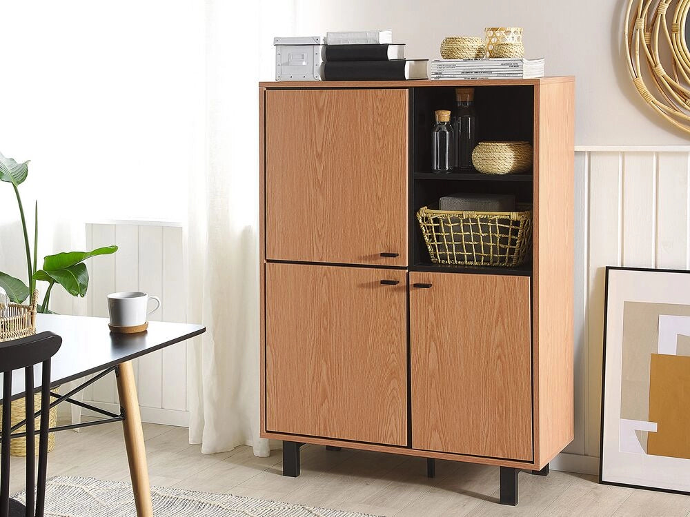 Madia credenza legno chiaro con derivati del legno Nero con finitura in rovere 3 armadi 2 ripiani retrò