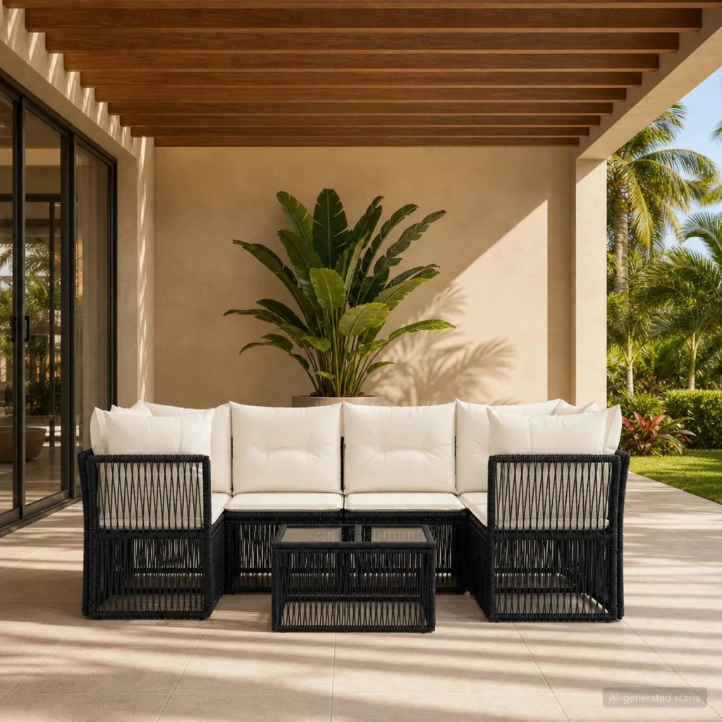 Set Divano da Giardino 7 pz Nero polyrattan 3434137