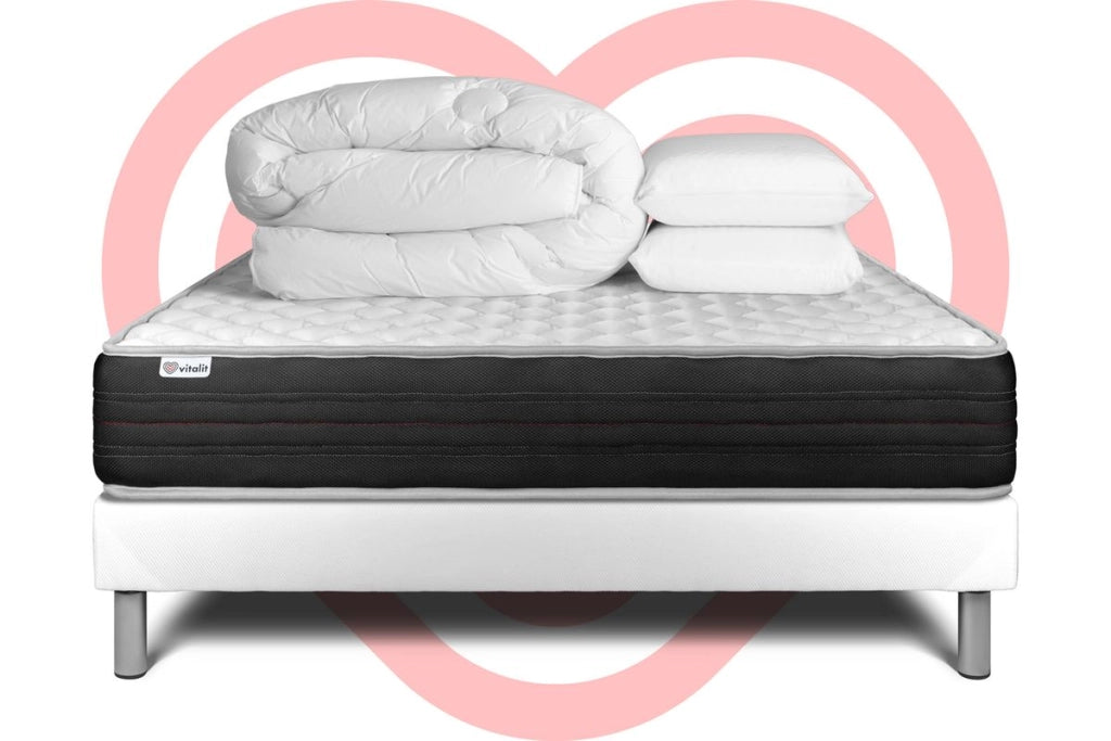 Pacchetto letto completo - Materasso 200x200cm + Box spring con doghe (kit) + 2 cuscini + Piumino - Vitalmemo One