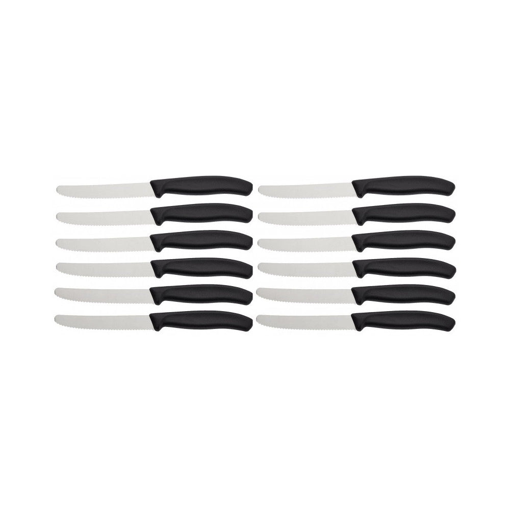 Trade Shop - Set 12 Coltelli Da Tavola Cucina In Acciaio Inox Manico Nero Rivestimento -