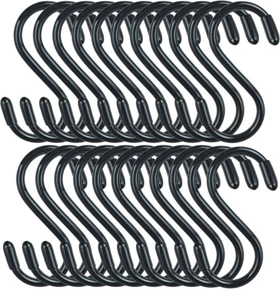 S-haken per appendere piante/30 pezzi S-haken antiscivolo in acciaio nero con guaina di gomma, pesanti, per appendere abiti, piante, accessori, vasi, ciotole, piatti, asciugamani