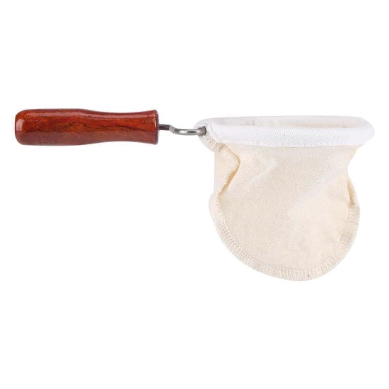 Filtro per caffè riciclabile - Panno per flan - Set per tè - Manico in legno - Facile da pulire - Stratificazione interna densa - Doccia per caffè