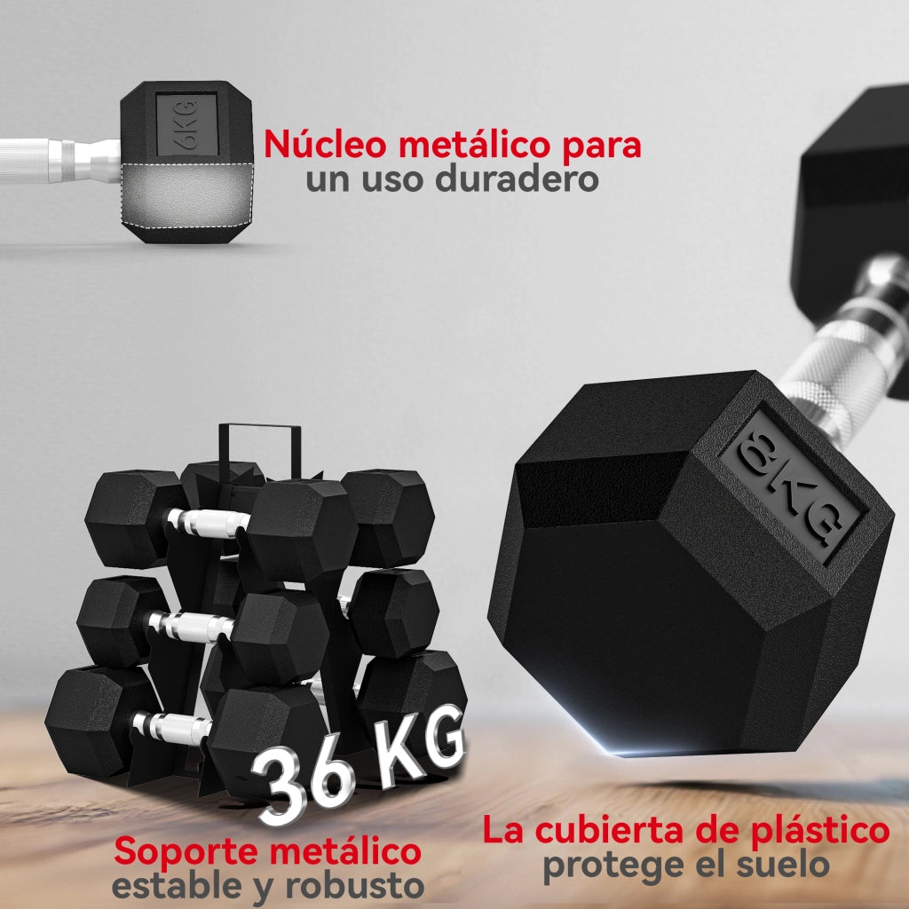 Set di manubri per allenamento 2x4kg 2x6kg 2x8kg con supporto ¨C zephmum ¨C nero