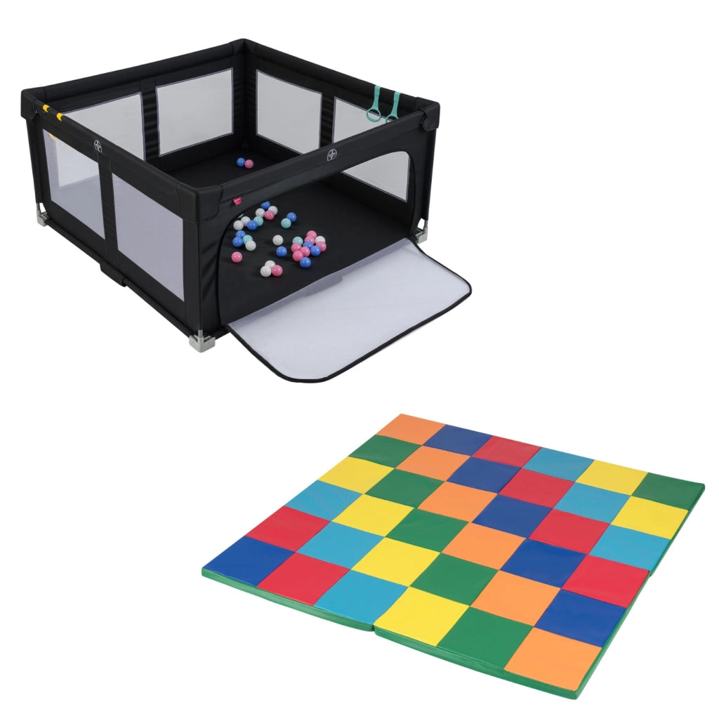 Box pieghevole per bambini e tappetini da gioco set 2 pz, Recinto per bambini e tappetino attivit¨¤ patchwork per bambini Colorato