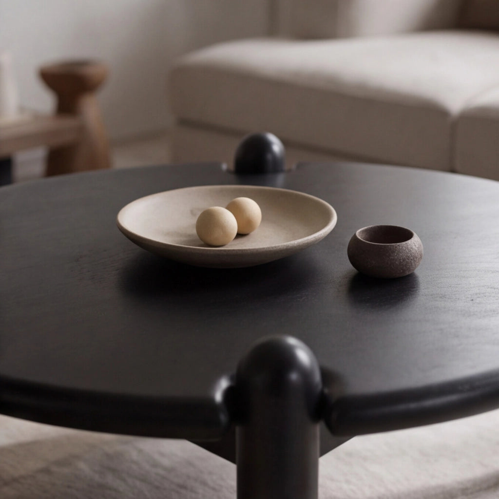 Tavolino rotondo in legno massello di mango nero TORI
