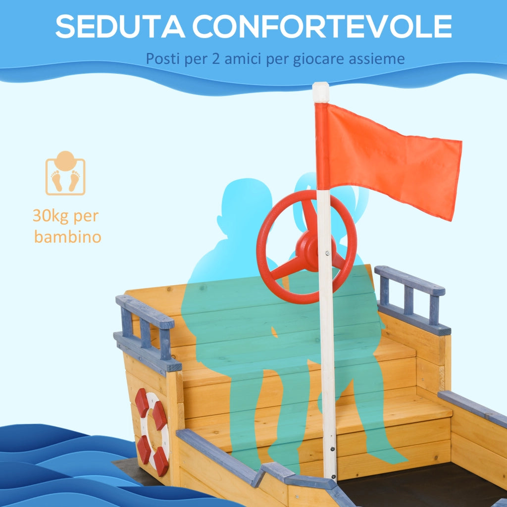 Casetta Pirati Sabbiera per Bambini in Legno con Contenitore ¨C Zephmum ¨C 158x78x45.5 cm