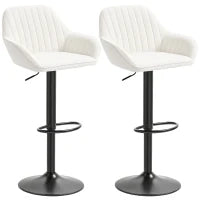 Set di 2 Sgabelli da Bar Girevoli Altezza Regolabile 87-107 cm Rivestiti in Velluto Schienale e Poggiapiedi Crema