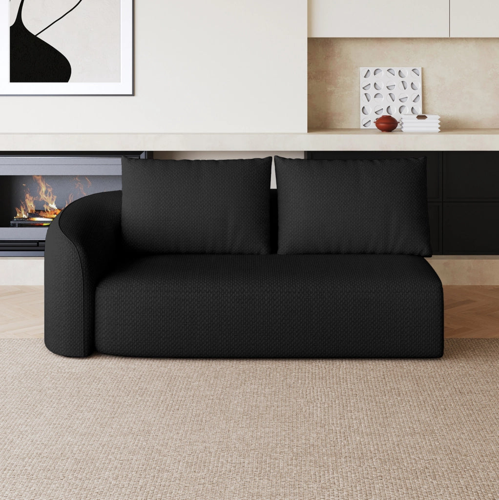 Divano angolare in tessuto nero senza montaggio, design moderno con seduta confortevole