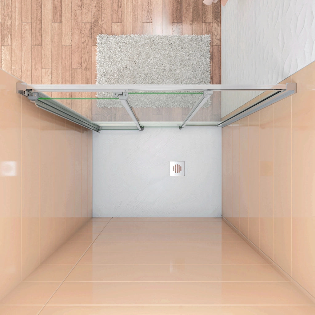 195 cm Box Doccia per Nicchia Porta Scorrevole ad Ante Sovrapposte Vetro Temperato 6 mm Trasparente Anticalcare Profili Cromati Lucidi 120 cm