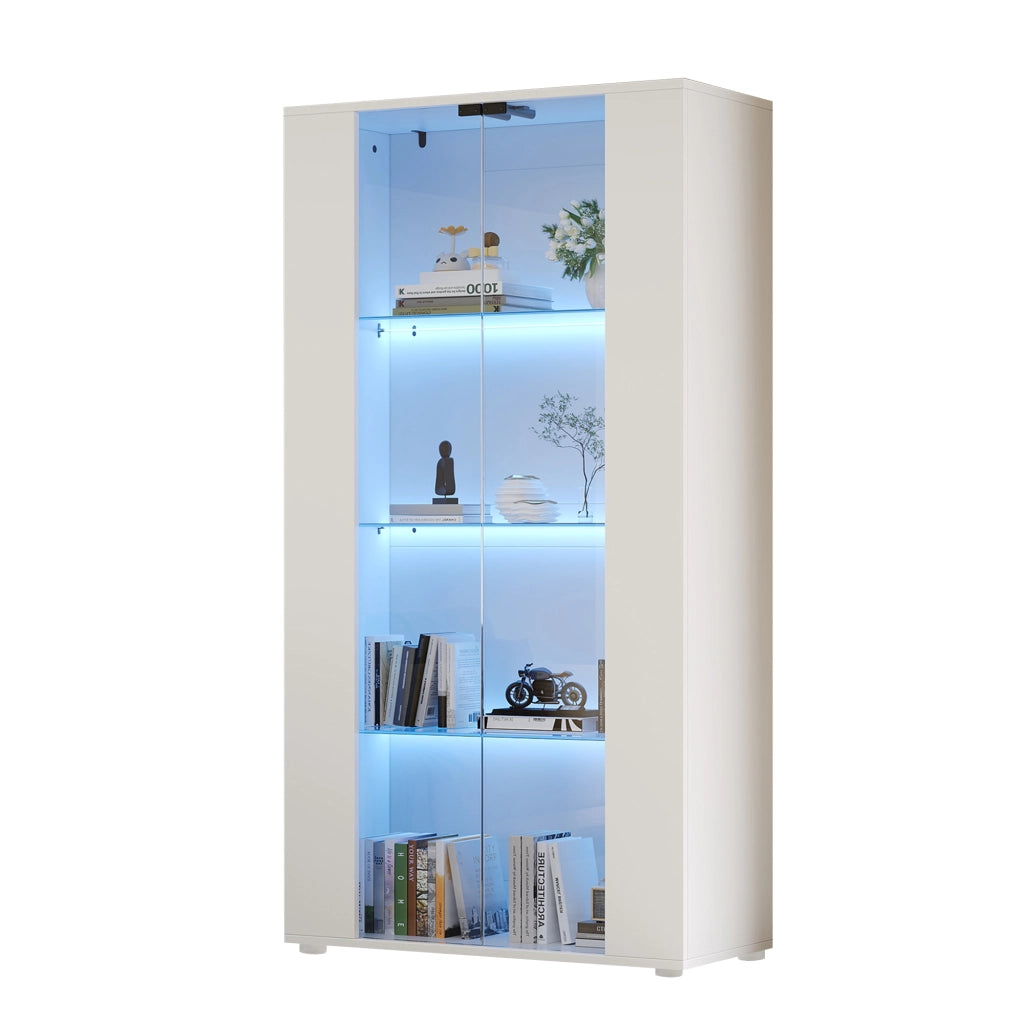 Vetrina con 2 ante in vetro e 4 ripiani - per soggiorno - 80×36×150.5 cm - bianco