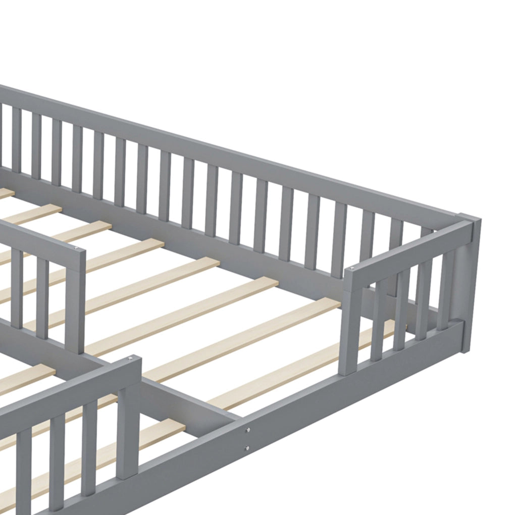 Letto per bambini doppio a pavimento 90×200 cm grigio con rete e sponde