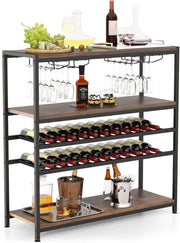 Mobile Portabottiglie a 5 Livelli, Portabottiglie per Vino da Terra con 2 Ripiani Porta Vini, 4 Porta Calici Piano Spazioso e Ripiani Aperti, per Cantine, Sala da pranzo, Cucina