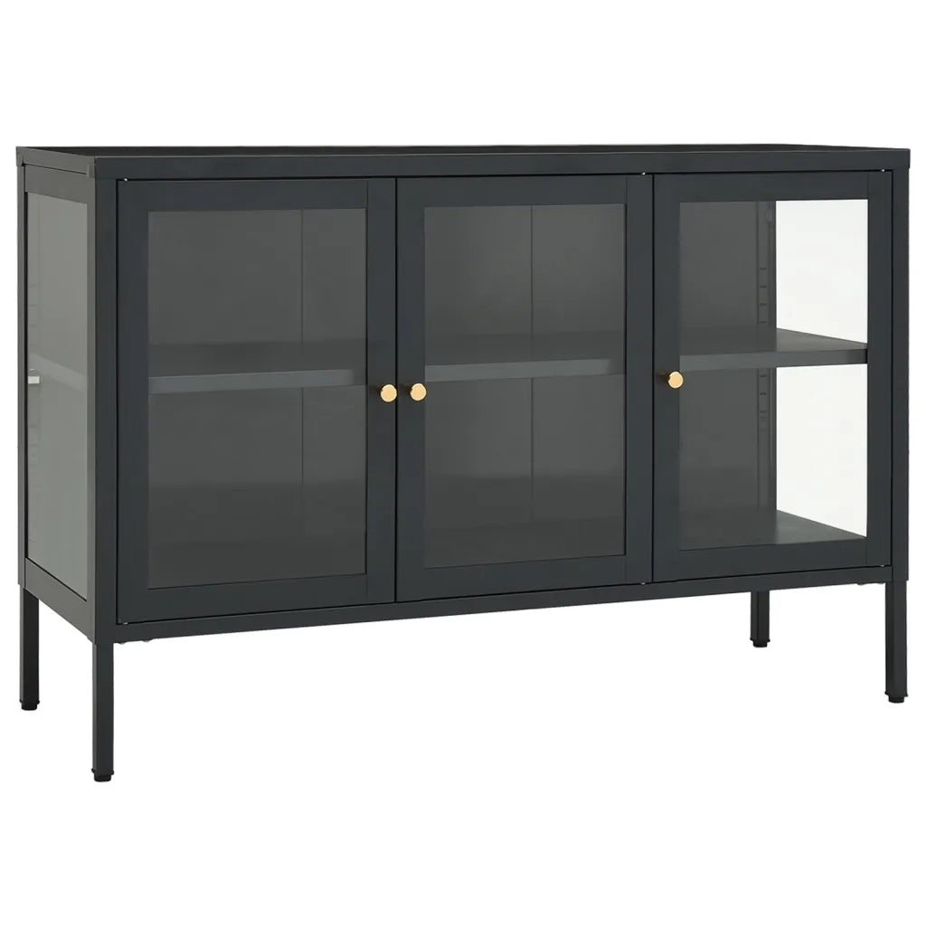 Credenza | Madia | Buffet da pranzo | Armadio da pranzo Antracite 105x35x70 cm in Acciaio e Vetro