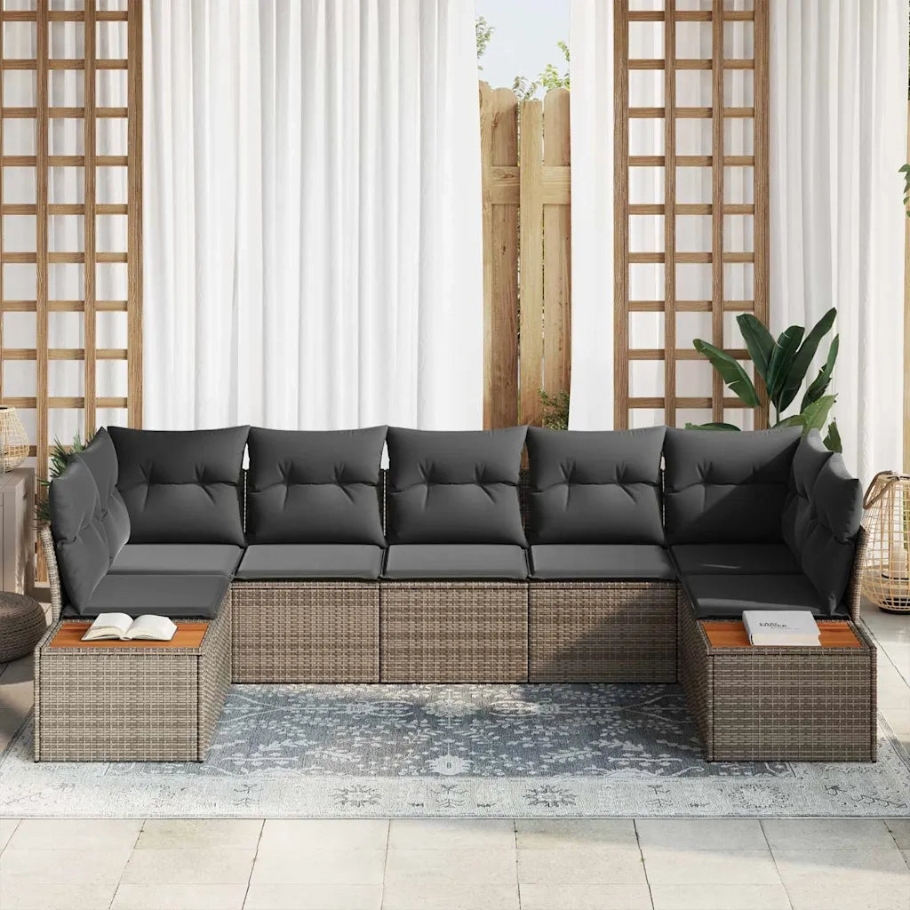 Set Divano da Giardino con cuscino 7 pcs Grigio polyrattan