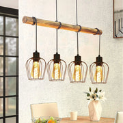 Lampada a sospensione ZMH retr¨° vintage 4 luci in legno design industriale regolabile