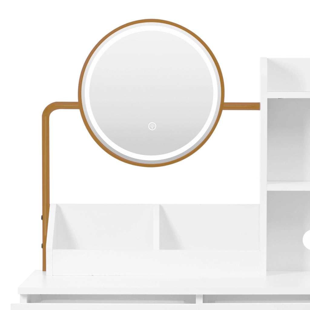 TOELETTA 80x40x138,5 cm con specchio LED, bianco/oro con sgabello