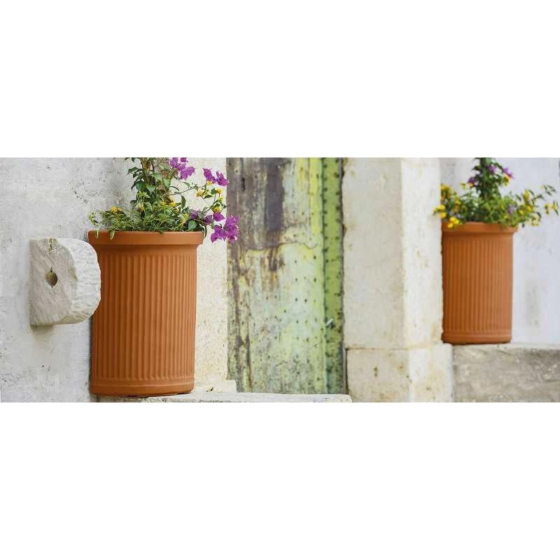 Vaso semicircolare decorativo classico tradizionale 41x24 H50 in polimero resistente terracotta per piante per giardini e terrazze - Made in Italy