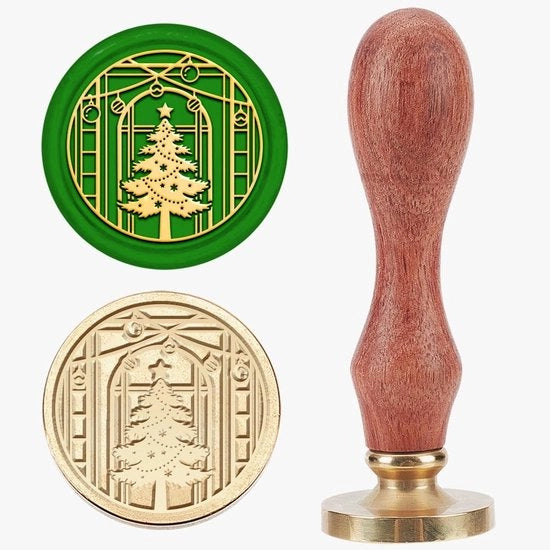 Scegliere - Sigillo a Cera con Disegno di Albero di Natale - Materiale: Rame - Manico in Legno - Lunghezza: 89mm - Diametro del Sigillo: 25x14,5mm - Adatto per Carte di Auguri - Sigillo a Cera