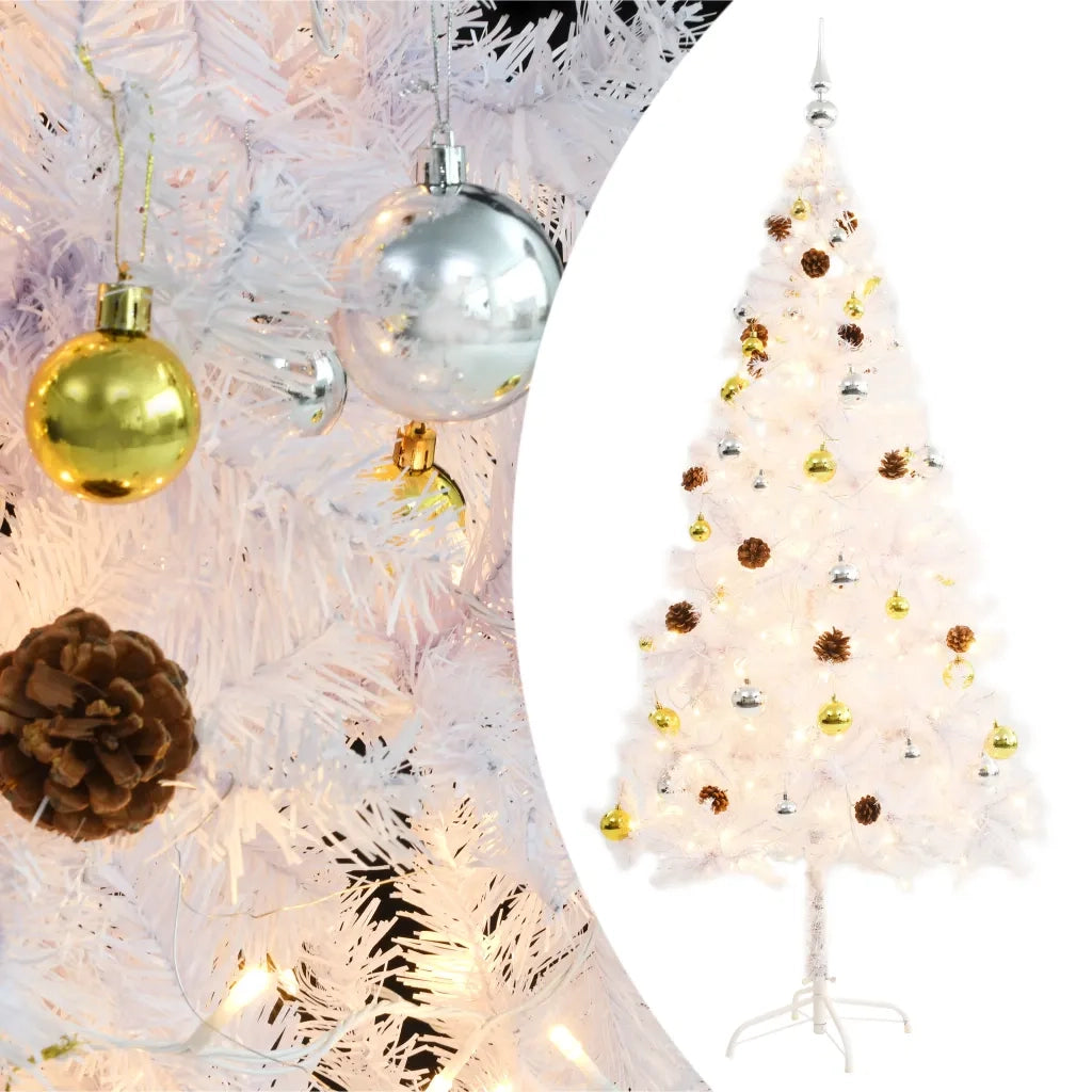 Albero di Natale Artificiale con Palline e LED 180 cm Bianco