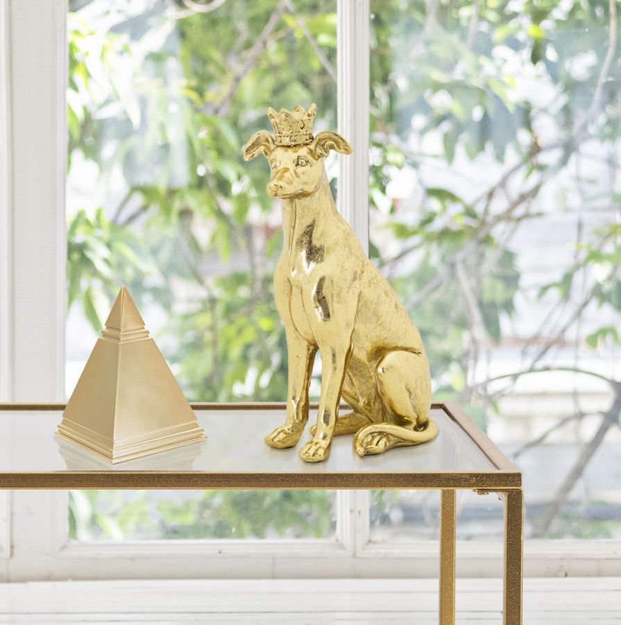 Statua Cane con Corona Oro 20x12,5x33 cm in Poliresina