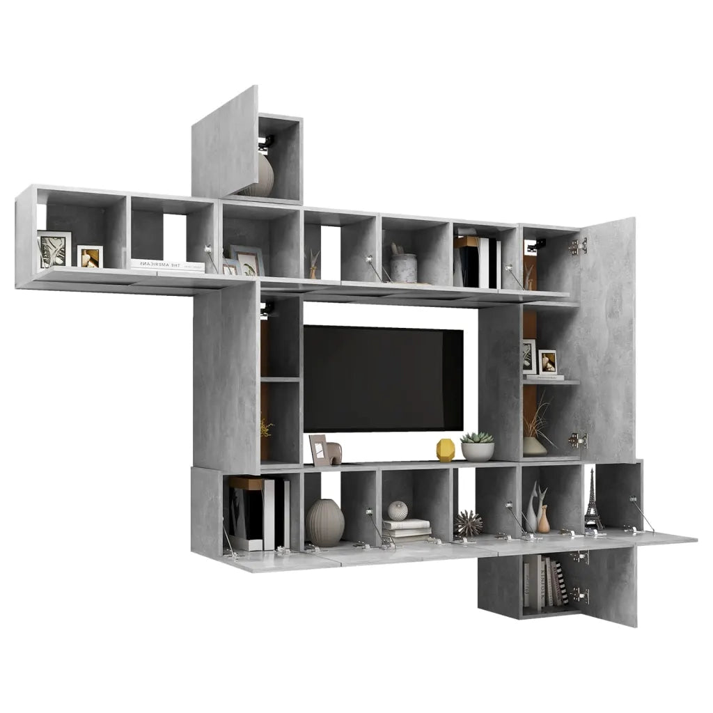 Set di Mobili Porta TV 10pz Grigio Cemento in Legno Multistrato 3079157