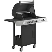 Barbecue a Gas 109x50x109 cm con 3 Fuochi e Bruciatore Laterale in Acciaio Inox e Metallo Nero