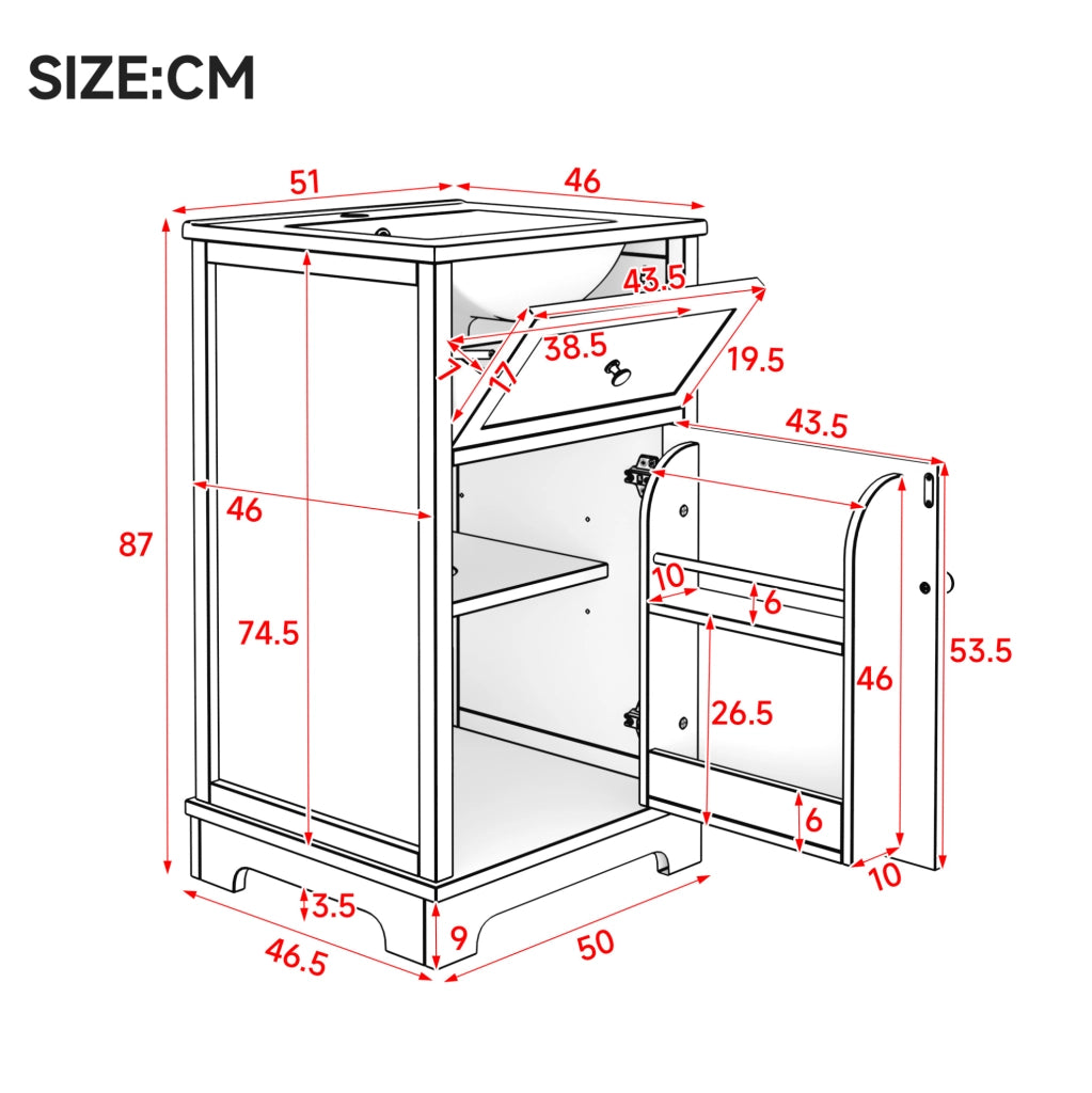 Mobile bagno 51x46x87 cm in MDF laccato con lavabo integrato e ripiani