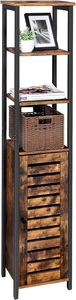 VASAGLE Armadietto Autoportante in Stile Industriale, Scaffale Mobiletto da Bagno, Credenza con 3 Ripiani, Alto e Multifunzionale in Soggiorno, 37 x 30 x 167 cm, Vintage LSC37BX