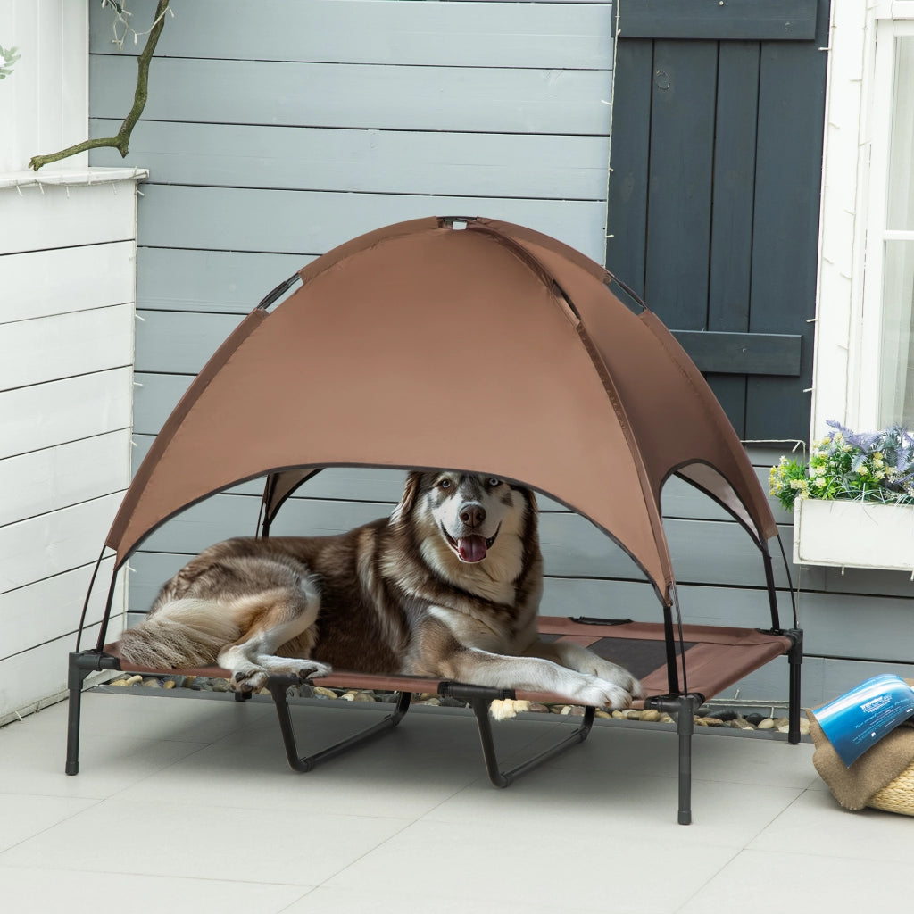 Lettino per cani e gatti rialzato con parasole ¨C Xylo ¨C tessuto oxford anti-UV marrone nero