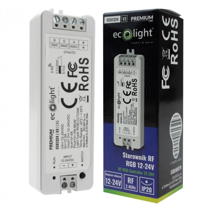Controller RF RGB V3 per strisce LED 12A 12-24V Ecolight