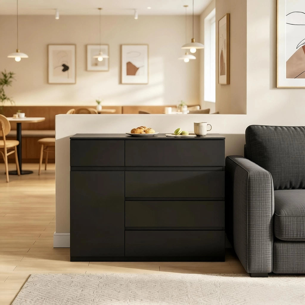 Cassettiera con 5 cassetti e 1 anta, ripiano regolabile e maniglie integrate, per camera e ingresso, 100×40×80 cm