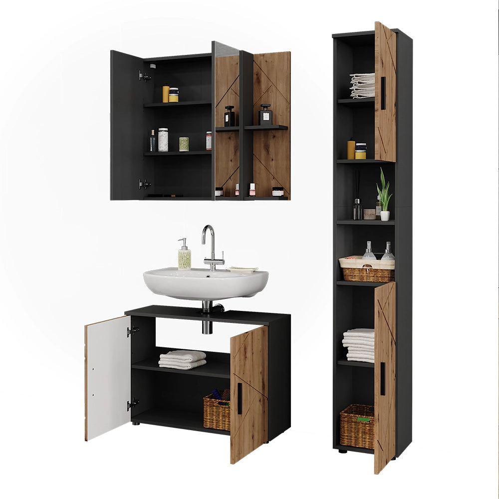 Vicco Set di mobili da bagno Antracite/Artisan 3 parti