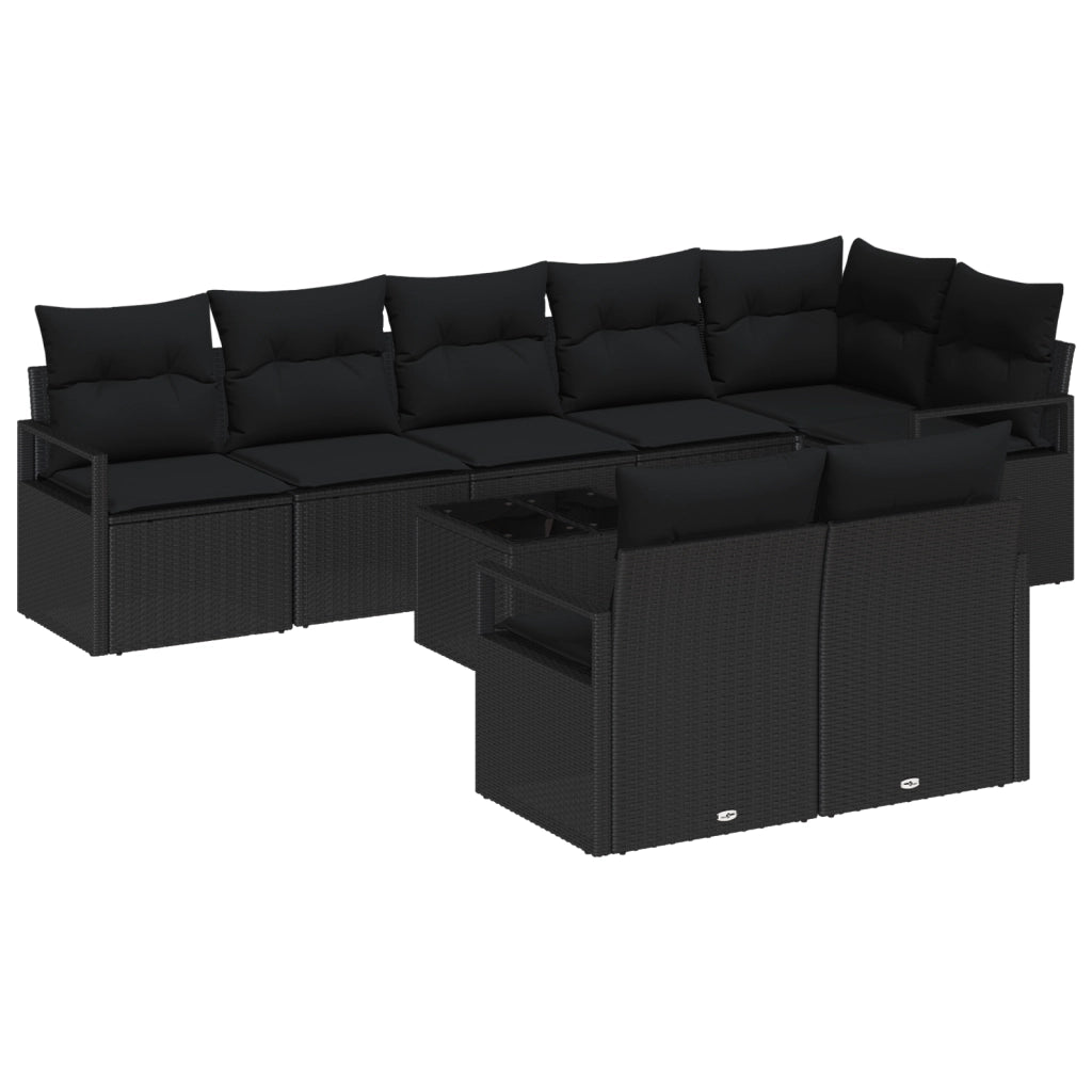 Set divano giardino  di 9 pezzi con cuscini beige in polyrattan