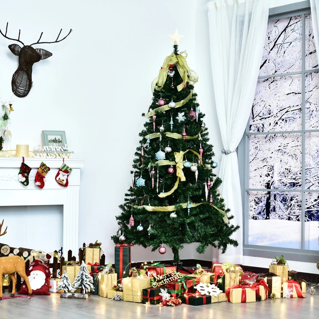 Albero di Natale Artificiale Alto 180cm con 1000 Rami Rigogliosi Base in Acciaio