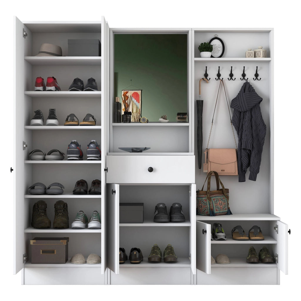 Manzano, Mobile da Ingresso Specchio Incluso, 179x37x183h cm Bianco