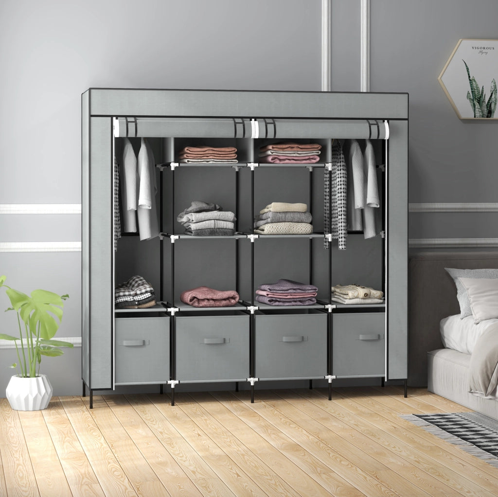 Armadio portatile 166x42.5x169.5 cm con 2 aste appendiabiti; 10 scomparti e 4 cassetti in acciaio grigio scuro