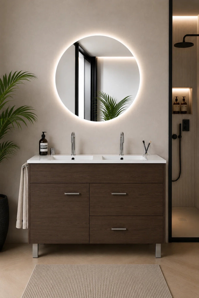 Mobile bagno con lavabo ORIGENBATH SAMOS senza specchio 120x45 cm doppio lavabo frassino tea